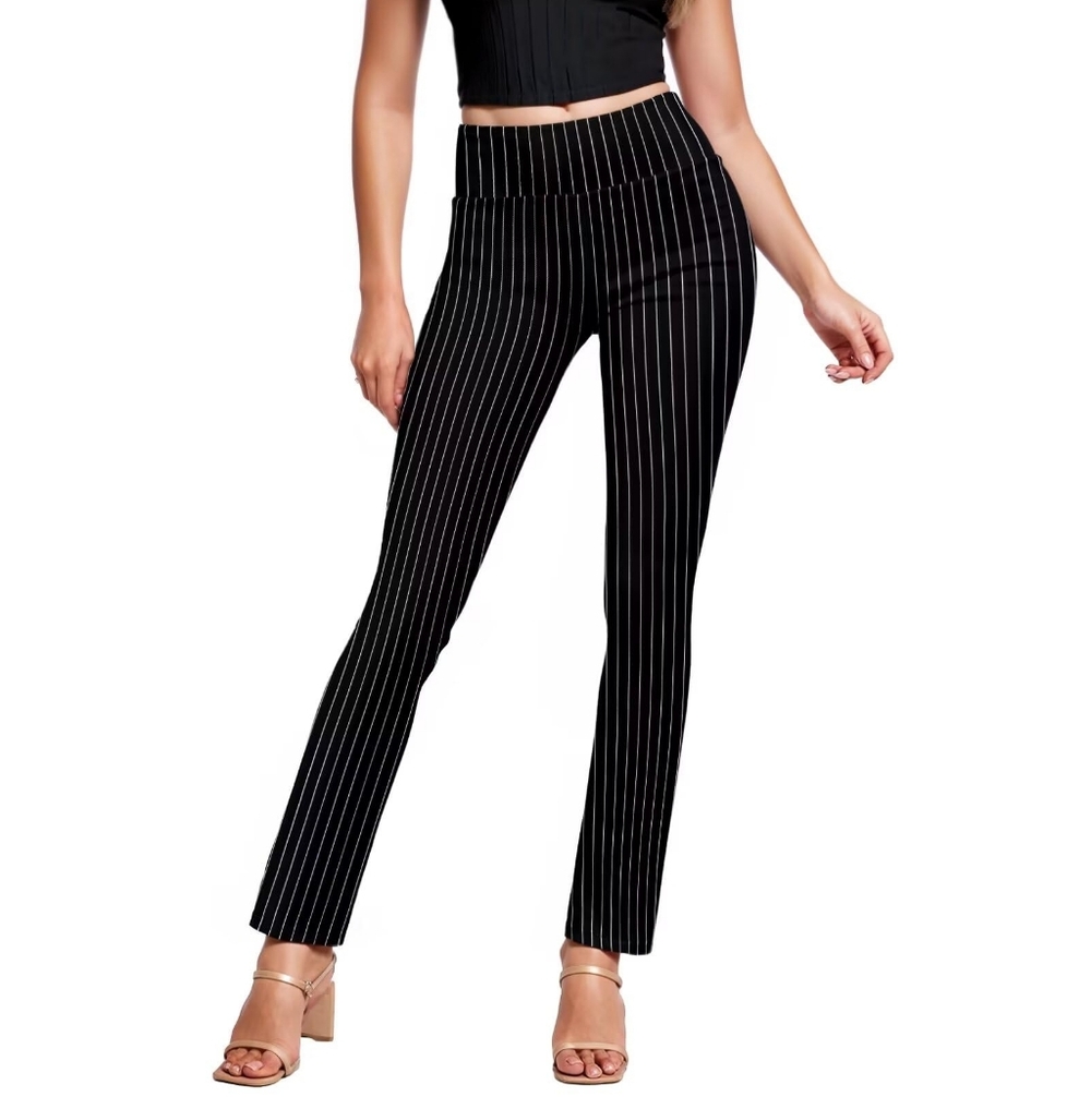 Black and White Striped Women's Pants, Business, Slim, Work, Bootcut, M